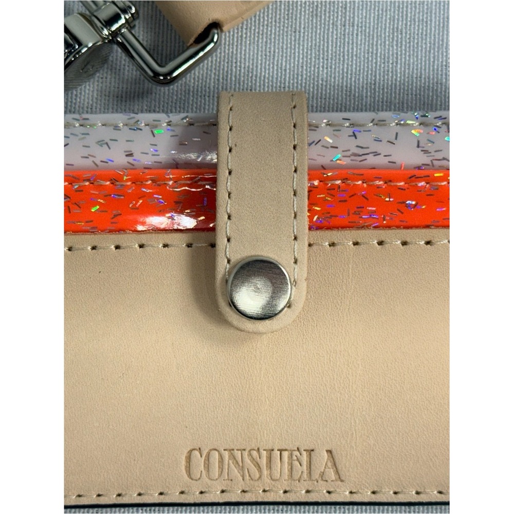 Consuela Card Organizer Wristlet Leather Glitter Pink Orange Lanyard Wallet